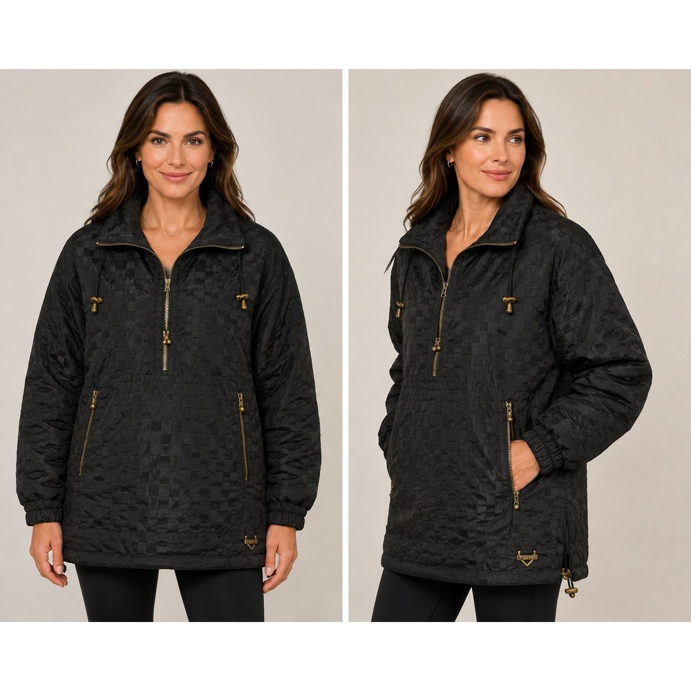 Fera Skiwear Vintage Black Checkered Quarter Zip Anorak Jacket Ladies 14